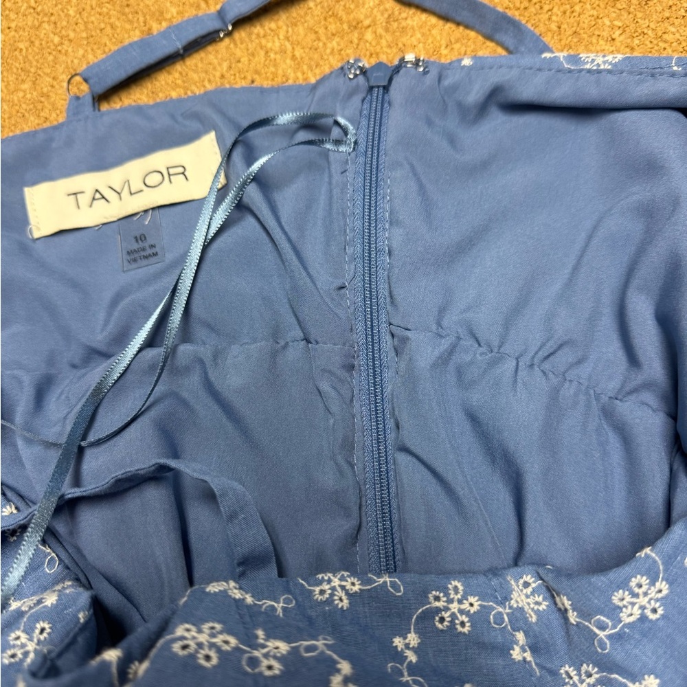 Taylor Blue Size 10 Embroidered Midi Dress Sweetheart Neck Floral coquette U - Picture 10 of 14